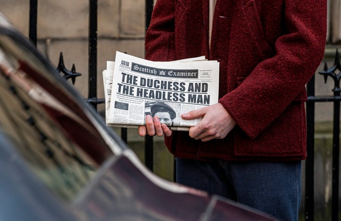 BBC drama 'A Very British Scandal' tells the story of the Argyll divorce case. (Image by BBC / Blueprint) A newspaper headline about the Duchess of Argyll from new BBC drama A Very British Scandal