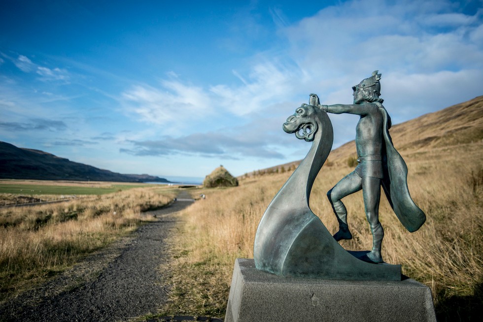 Statue of Leif Erikson (Leifur Erikssonn) in front of Eric the Red's home. (Photo by Draper White, Getty Images) Photo of statue of Leif Erikson