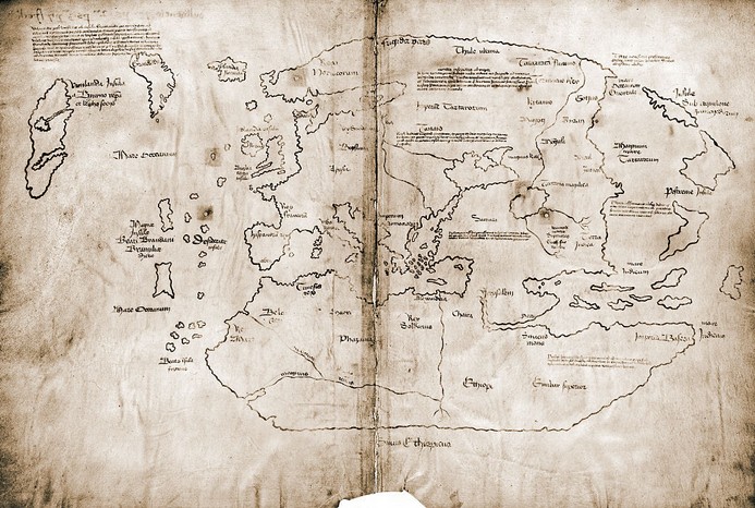 The Vinland Map, possibly the first map showing the New World, a 15th-century 'mappa mundi' that some consider to be a fake. (Photo by VCG Wilson/Corbis via Getty Images) The Vinland Map, possibly the first map showing the New World, a 15th-century 'mappa mundi' that some consider to be a fake. (Photo by VCG Wilson/Corbis via Getty Images)