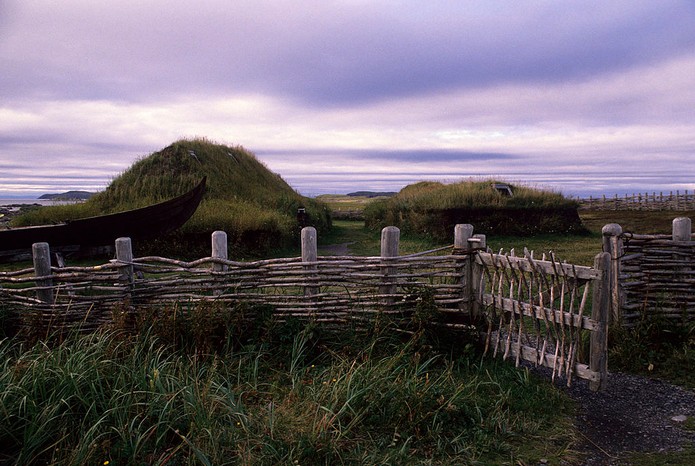 Replicas Of Norse houses, L'anse Aux Meadows, Newfoundland. (Photo by Wolfgang Kaehler/LightRocket via Getty Images) Photo of replicas of Norse houses