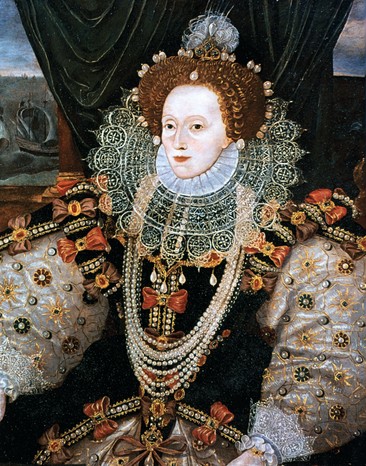 Queen Elizabeth I is synonymous with the elaborate late-Tudor ruff. (Photo by Ann Ronan Pictures/Print Collector/Getty Images) A painting of Queen Elizabeth I with an elaborate ruff, dress and jewellery.