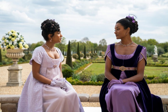 The new season of Bridgerton introduces us to Edwina (L, played by Charithra Chandran) and Kate Sharma, (played by Simone Ashley). (Image by Liam Daniel/Netflix © 2022) The new season of Bridgerton introduces us to Edwina (L, played by Charithra Chandran) and Kate Sharma, (played by Simone Ashley)