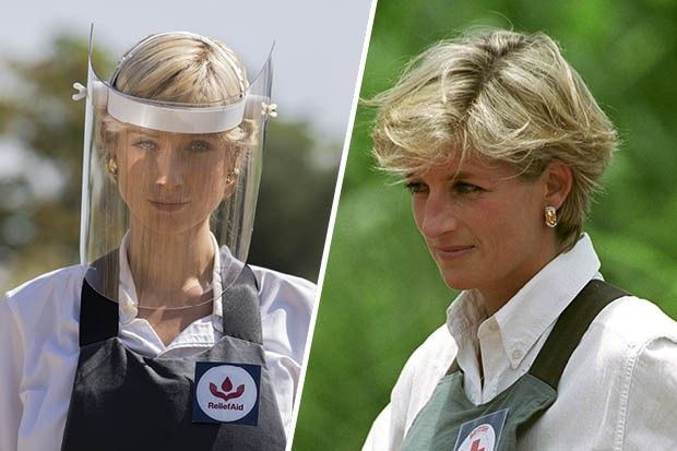Elizabeth Debicki as Diana, Princess of Wales in 'The Crown' (left) and Princess Diana touring an Elizabeth Debicki as Diana, Princess of Wales in 'The Crown' (left) and Princess Diana touring an
