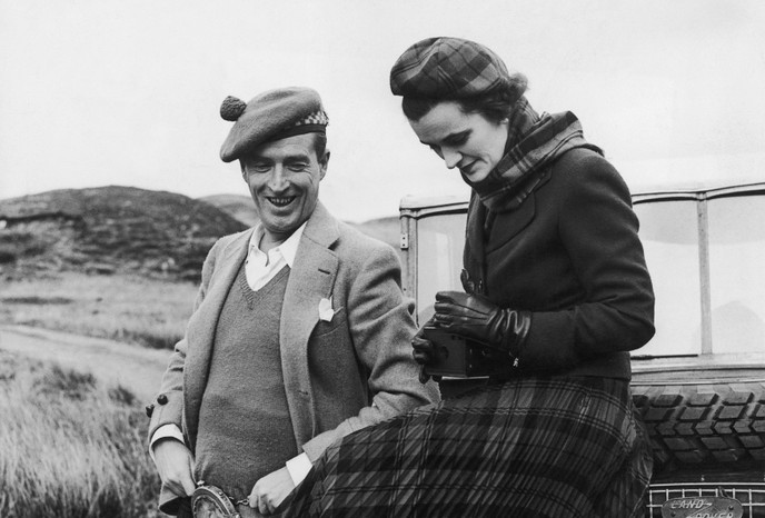Ian Campbell, 11thh Duke of Argyll and Margaret Campbell, Duchess Of Argyll Ian Campbell, 11thh Duke of Argyll and Margaret Campbell, Duchess Of Argyll, on top of a landrover