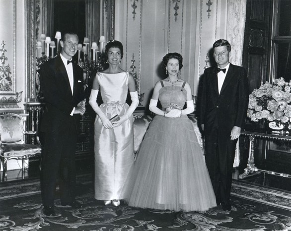 The Kennedys at Buckingham Palace with Queen Elizabeth II and Prince Philip The Kennedys at Buckingham Palace with Queen Elizabeth II and Prince Philip, during a banquest held in the president's honour, 1961. (Photo by Photoquest/Getty Images)