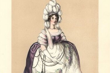 Dresses worn at court during the Georgian period were often very heavy, and required wide doorways. (Photo by Florilegius/SSPL/Getty Images) A drawing of a Georgian woman in a wide dress and a towering wig