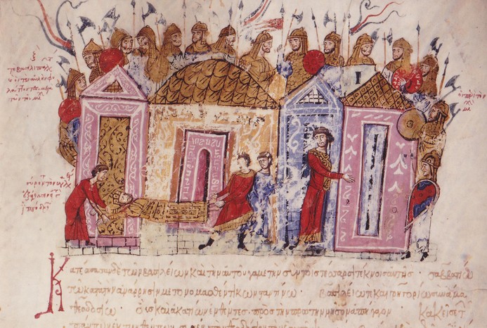 The Varangian Guard as depcted in a manuscript called the Madrid Skylitzes. The Varangians were an elite force loyal to the imperial throne that was largely comprised of Vikings, including, for a time, Harald Hardrada The Varangian Guard as depcted in a manuscript called the Madrid Skylitzes