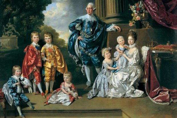 The issue of family dominated Queen Charlotte’s life as consort; the royal couple had 15 children. (Image by Alamy) George III and family
