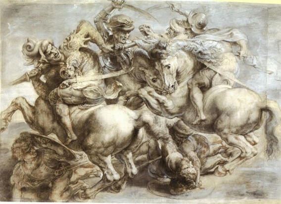 A drawing by Rubens, based on the central portion of Leonardo’s now lost painting of the battle of Anghiari. (Image by Alamy) The battle of Anghiari