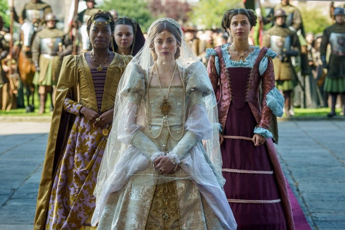 Stephanie Levi-John (Lina), Charlotte Hope (Princess Catherine), Nadia Parkes (Rosa) in The Spanish Princess. (Image credit: Starz) Stephanie Levi-John (Lina), Charlotte Hope (Princess Catherine), Nadia Parkes (Rosa) in The Spanish Princess. (Image credit: Starz)