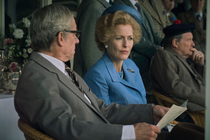 Gillian Anderson as Margaret Thatcher and Stephen Boxer as Denis Thatcher in season 4 of 'The Crown'. (Photo by Mark Mainz/Netflix) Gillian Anderson as Margaret Thatcher and Stephen Boxer as Denis Thatcher in season 4 of 'The Crown'