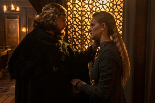 Timothy Innes as King Edward and Phia Saban as Aelfwynn in season 5 of The Last Kingdom (Photo courtesy of Netflix) Aelfwynn (Phia Saban) is consoled by King Edward (Timothy Innes) in season 5 of The Last Kingdom