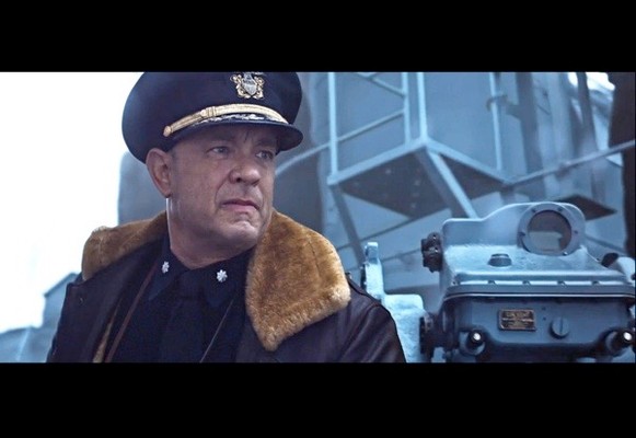 Tom Hanks in a scene from the © Sony Pictures new movie 'Greyhound' (2020). The film is set in 1942 at the height of the Battle of the Atlantic and was inspired by C S Forester’s 1955 novel 'The Good Shepherd'. (Photo by LANDMARK MEDIA/Alamy Stock Photo) Tom Hanks in 'Greyhound' (2020)
