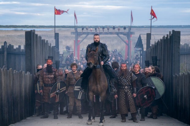 King Cnut leads the Vikings over London Bridge in Vikings Valhalla (Photo by Bernard Walsh/Netflix) King Cnut leads the Vikings over London Bridge in Vikings Valhalla