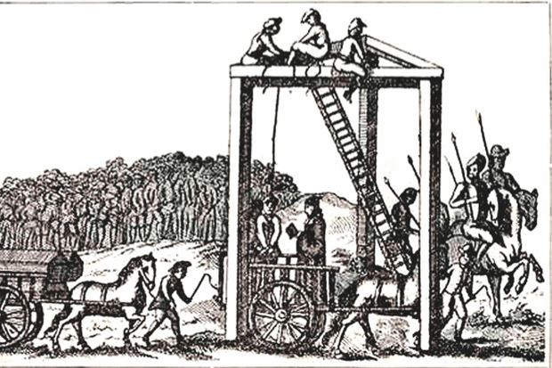 A prisoner meets their end at the ‘Tyburn Tree’ in London. The York Tyburn, where David Hartley was executed, had gallows of a similar design (Photo by Skimage / Alamy Stock Photo) A prisoner meets their end at the ‘Tyburn Tree’ in London. The York Tyburn, where David Hartley was executed, had gallows of a similar design (Photo by Skimage / Alamy Stock Photo)